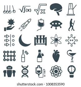 Science icons. set of 25 editable filled and outline science icons such as atom, drop counter, heart organ, brain, test tube, ufo, dna, medicine, crescent, electric circuit