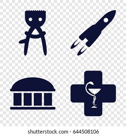 Science icons set. set of 4 science filled icons such as observatory, hair removal, pharmacy