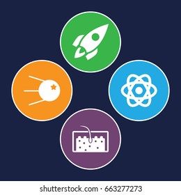 Science icons set. set of 4 science filled icons such as hair, rocket, atom