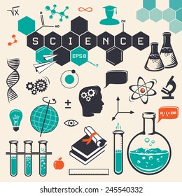 Science icons set. Chemistry, Physik background