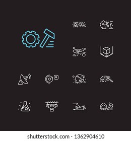 Science icons set. Classical mechanics and science icons with elementary particle physics, making fire and chemical bulb. Set of chemistry for web app logo UI design.