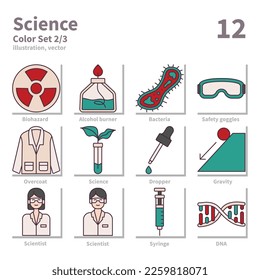 Science icons set, Color, vector and illustration set 2