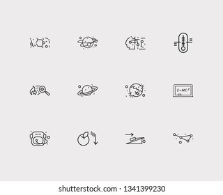Science icons set. Condensed matter physics and science icons with solar system, gynaecology and astronaut helmet. Set of moon for web app logo UI design.