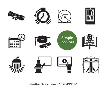 Science icons set with diploma, webinar and math formula. Thirteen vector icons