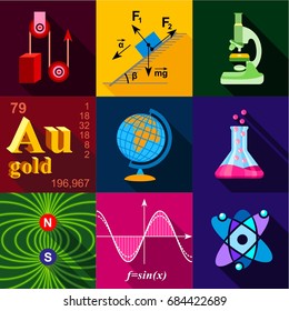 Science icons set, flat style