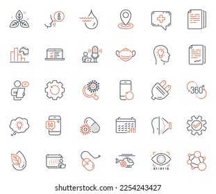 Science icons set. Included icon as Web lectures, Electric plug and Accounting web elements. Decreasing graph, 5g phone, Artificial intelligence icons. Medical chat, Recovery gear. Vector