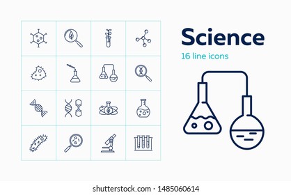 Science icons. Set of line icons on white background. Exploration, research, experiment. Biotechnology concept. Vector can be used for topics like medicine, laboratory, biology