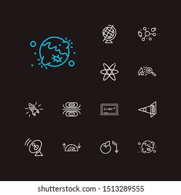 Science icons set. Optical physics and science icons with electrons, atomic physics and cosmic radar. Set of moon for web app logo UI design
