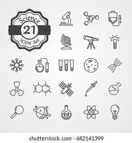 Science icons set outline style vector isolated on grey background