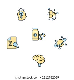 iconos de ciencia establecidos. símbolo de paquete científico elementos vectoriales para web infográfica