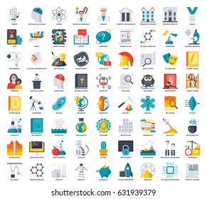 Science icons set, scientific vector illustrations in flat style