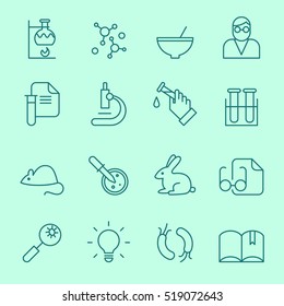 Ícones da ciência, linha fina, design plano