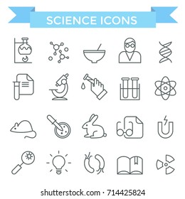 Science icons, thin line, flat design