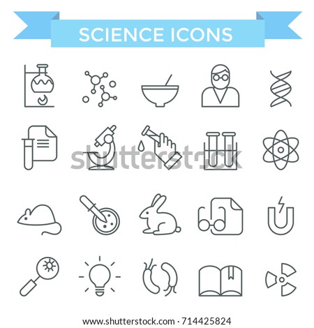 Science icons, thin line, flat design
