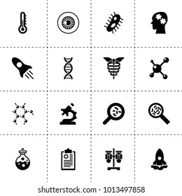 Science icons. vector collection filled science icons. includes symbols such as thermometer, bacteria, rocket, gear brain, test tube. use for web, mobile and ui design.