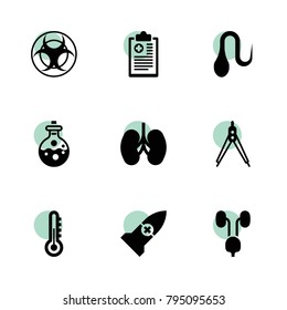 Science icons. vector collection filled science icons set.. includes symbols such as thermometer, compass, test tube, medical clipboard. use for web, mobile and ui design.