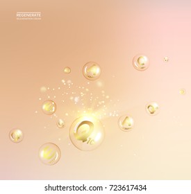 Science illustration of a cream molecule. Regenerate face cream and Vitamin complex concept. Organic cosmetic and skin care cream. Beauty skin care design over silver background. Vector illustration.