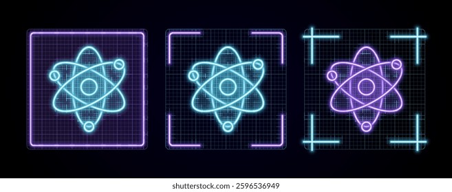 Science illustration, cyber neon visual, glowing border grid vector.	