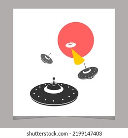 Science illustration group of ufo flying in the sky