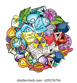 Science Illustration with Molecules and Bacteria Circle Texture Pattern Vector Art Design
