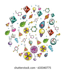 Science Illustration with Molecules and Bacteria Circle Texture Pattern Vector Art Design