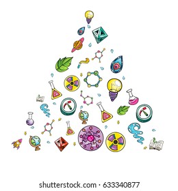 Science Illustration with Molecules and Bacteria Triangle Texture Pattern Vector Art Design