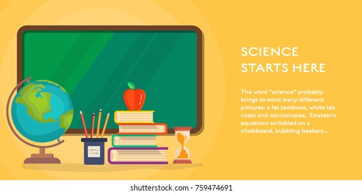 Science infographic concept background with globe, books vector illustration