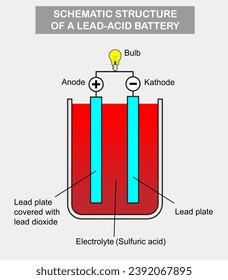 Science infographics vector illustration. Schematic structure of a lead-acid battery