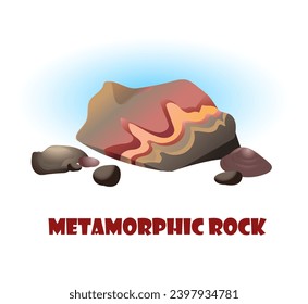 Ilustración vectorial de infografía científica. Erupción volcánica. Roca metamórfica sobre fondo blanco