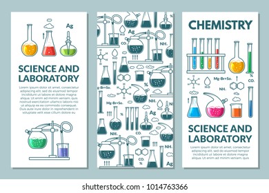 Science information cards set. laboratory template of flyer, magazines, posters, book cover, banners. Chemistry infographic concept background.