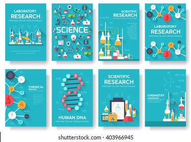 Science Information Cards Set. Laboratory Template Of Flyear, Magazines, Posters, Book Cover, Banners. Chemistry Infographic Concept Background. Layout Illustrations Template Pages With Typography
