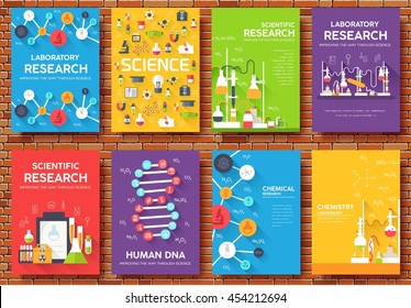 Science information cards set. laboratory template of flyer, magazines, posters, book cover, banners. Chemistry infographic concept background. Layout illustrations template pages with typography svg