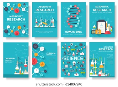 Science information cards set. laboratory template of flyer, magazines, posters, book cover, banners. Chemistry infographic concept background. Layout illustrations template pages with typography