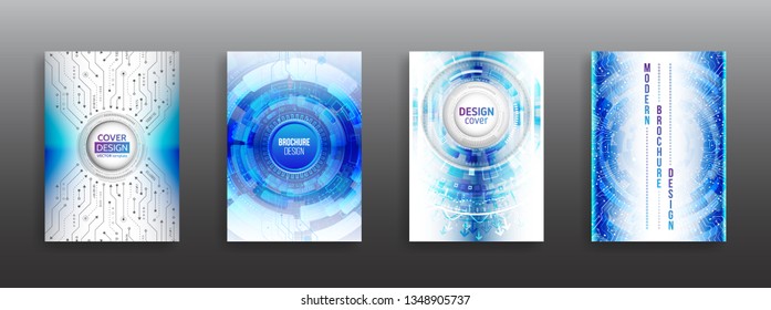 Science and innovation hi-tech background. Flyer design of tech elements. Futuristic business cover layout. Technology modern brochure templates.