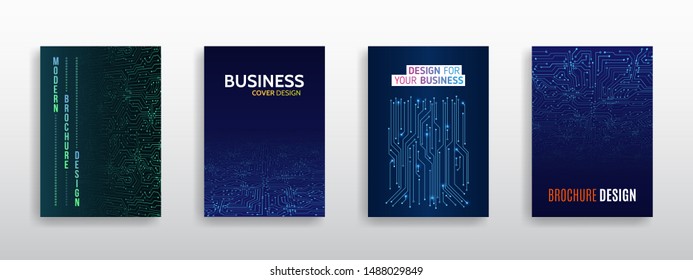 Science And Innovation Hi-tech Background. Flyer Design Of Tech Elements. Futuristic Business Cover Layout. Technology Modern Brochure Templates.