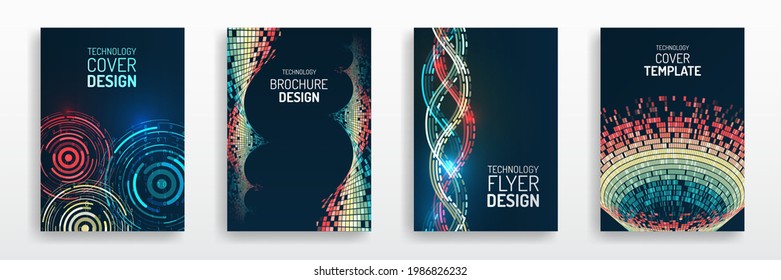 Science And Innovation Hi-tech Background. Sci-fi Flyer Design. Set Of Big Data Visualization Cover Layout. Technology Modern Brochure Templates.