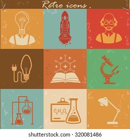 Science and innovation icons design,retro concept,vector