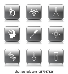 Science Instruments Square Vector Black Button Icon Design Set