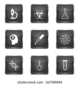 Science Instruments Square Vector Black Button Icon Design Set