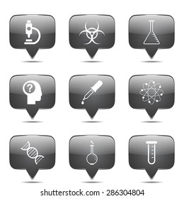 Science Instruments Square Vector Black Button Icon Design Set