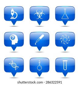 Science Instruments Square Vector Blue Icon Design Set