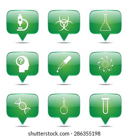 Science Instruments Square Vector Green Icon Design Set
