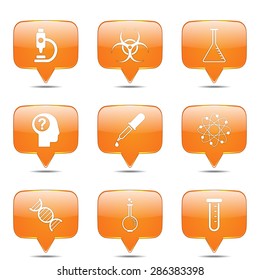 Science Instruments Square Vector Orange Icon Design Set