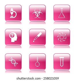 Science Instruments Square Vector Pink Icon Design Set