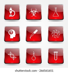 Science Instruments Square Vector Red Icon Design Set
