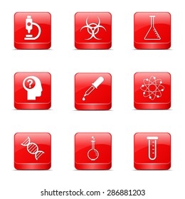 Science Instruments Square Vector Red Icon Design Set