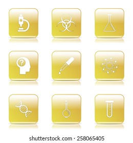 Science Instruments Square Vector Yellow Icon Design Set