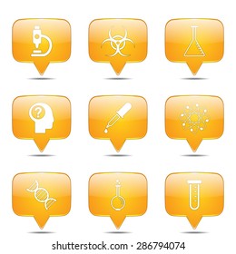 Science Instruments Square Vector Yellow Icon Design Set
