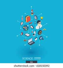 Science integrated 3d web icons. Digital network isometric interact concept. Connected graphic design dot and line system. Abstract background for laboratory research and innovation. Vector Infograph