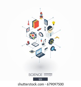 Science integrated 3d web icons. Digital network isometric interact concept. Connected graphic design dot and line system. Abstract background for laboratory research and innovation. Vector on white.